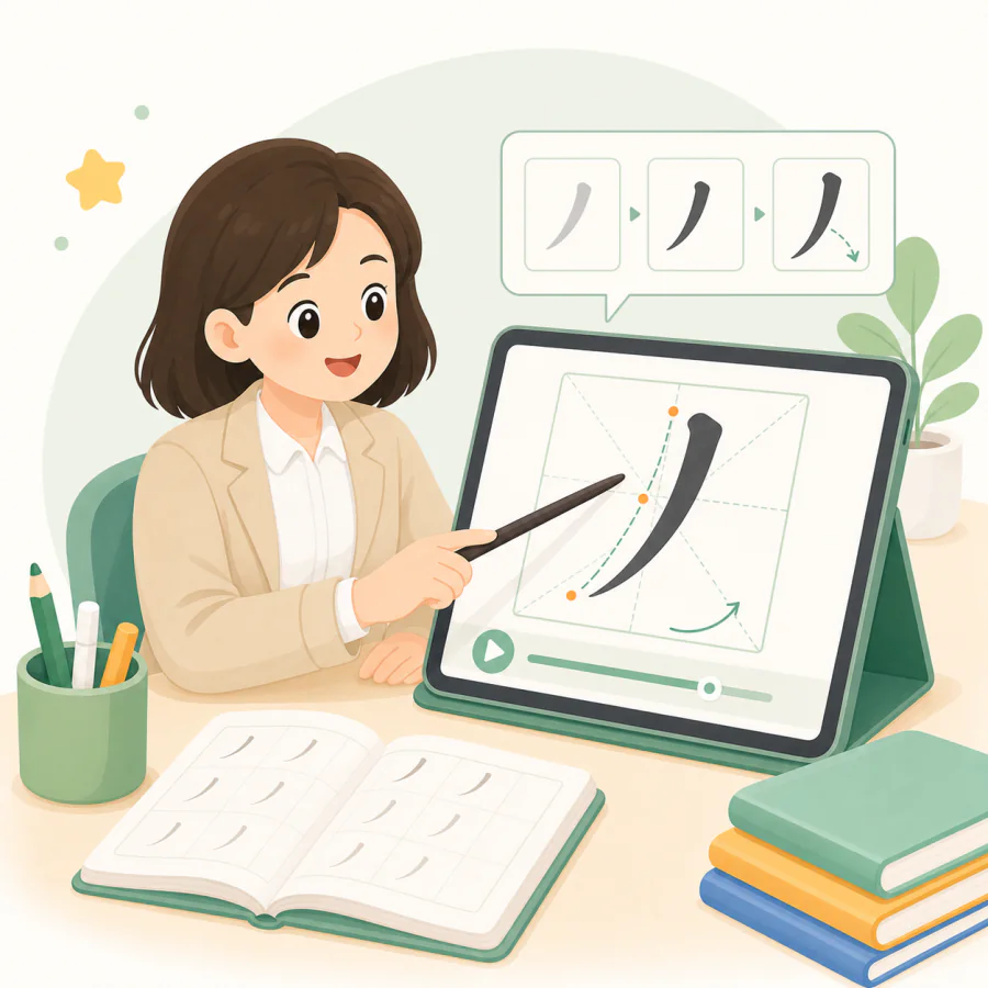 河小象写字课名师示范清晰易懂：先看专业示范讲清笔画、结构和运笔要点，再下笔练，减少无效重复。